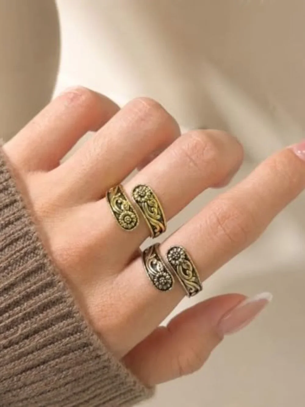 Vintage 18K Sterling Silver Adjustable Spoon Ring | Western Boho Style Jewelry